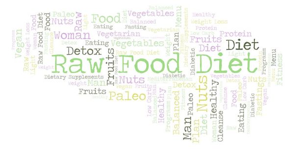 Çiğ gıda diyet kelime bulutu - yalnızca metin ile yapılan illüstrasyon. - Fotoğraf, Görsel