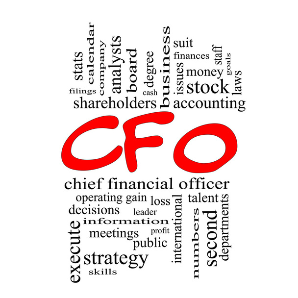 Conceito de nuvem de palavras CFO em tampas vermelhas
 - Foto, Imagem