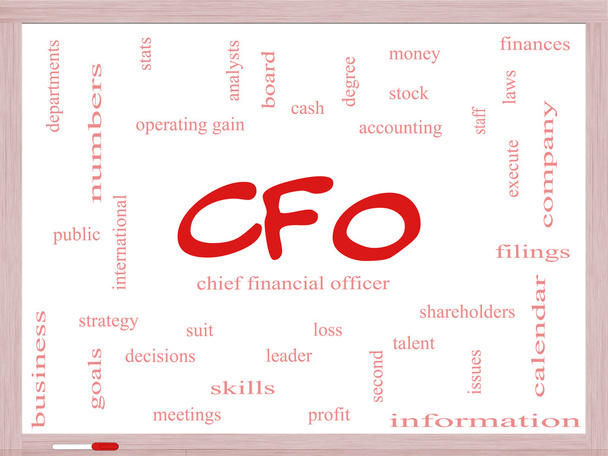 CFO λέξη έννοια σύννεφο σε έναν ξηρό διαγράψει Διοικητικό Συμβούλιο - Φωτογραφία, εικόνα