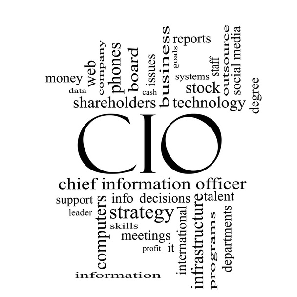CIO Word Cloud Concept in black and white - Photo, Image