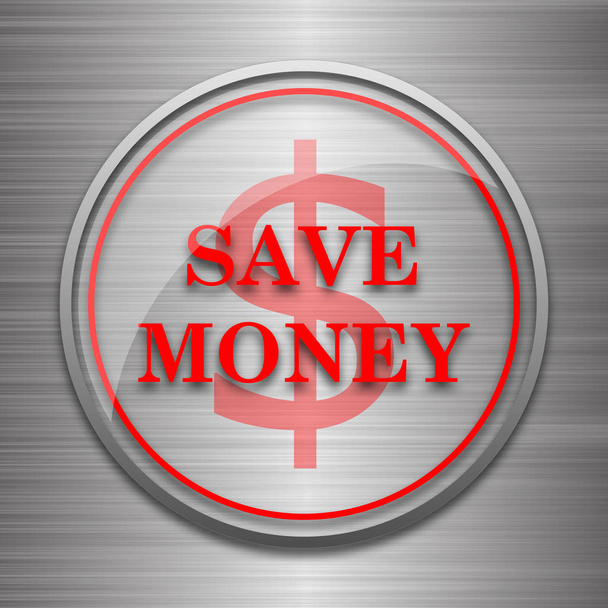 Salvar ícone de dinheiro. Botão Internet no fundo metálico
 - Foto, Imagem