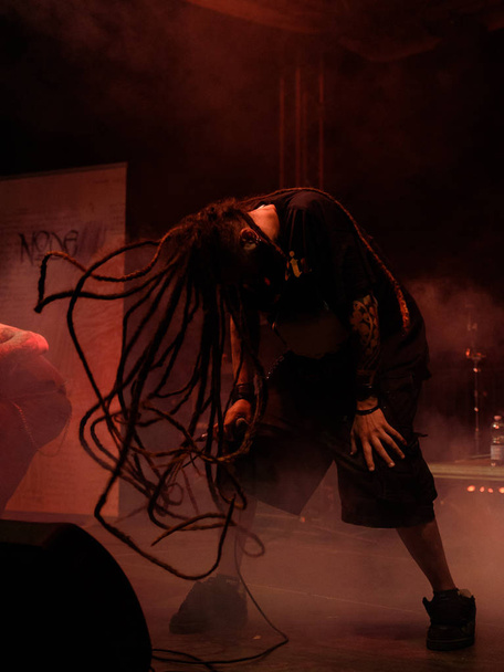 Bergamo, Italy - August 26, 2018: Italian Thrash-Death Metal band Node performs at Pollo Metal Fest at Spazio Polaresco (BG). Brambilla Simone Live News photographer - Foto, afbeelding