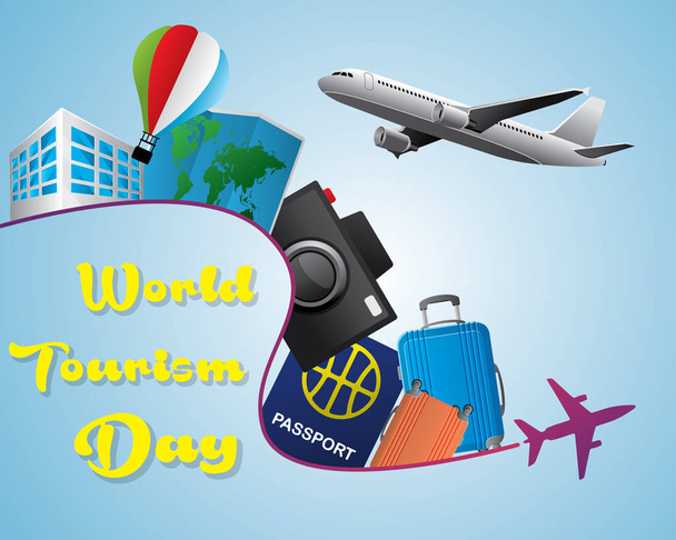 Всемирный день туризма прохладно милый пакет приложений дизайн веб-баннер
 - Вектор,изображение