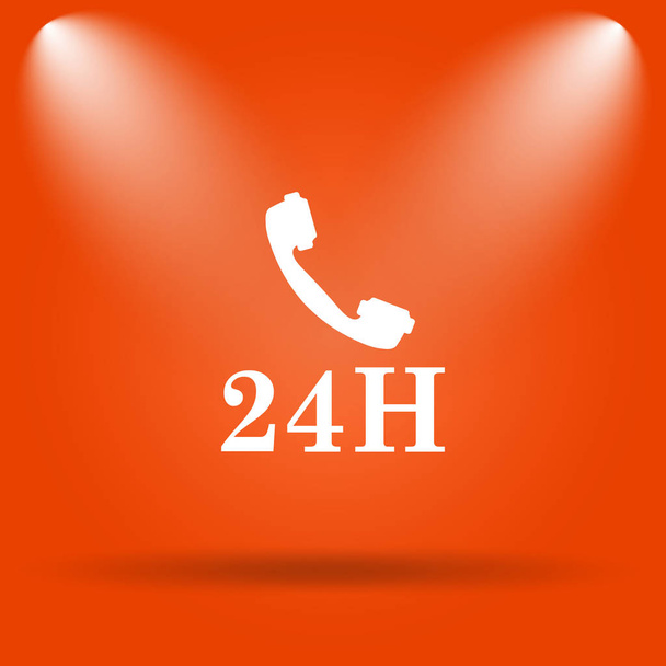 24h telefoonpictogram. Internet knop op oranje achtergrond - Foto, afbeelding