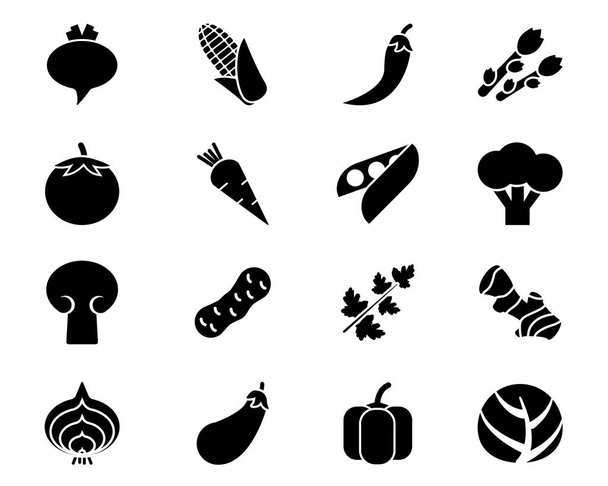 sada glyfů cool roztomilé ikonu pack aplikace ikona zeleninové ikon - Vektor, obrázek