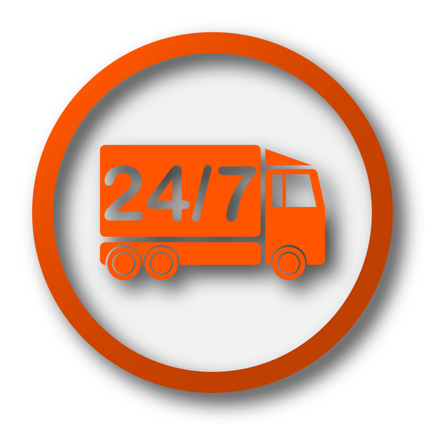 24 7 levering vrachtwagen pictogram. Internet knop op witte achtergrond - Foto, afbeelding