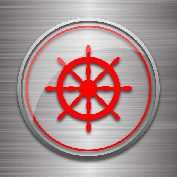 Icono de rueda náutica. Botón de Internet sobre fondo metálico
 - Foto, imagen