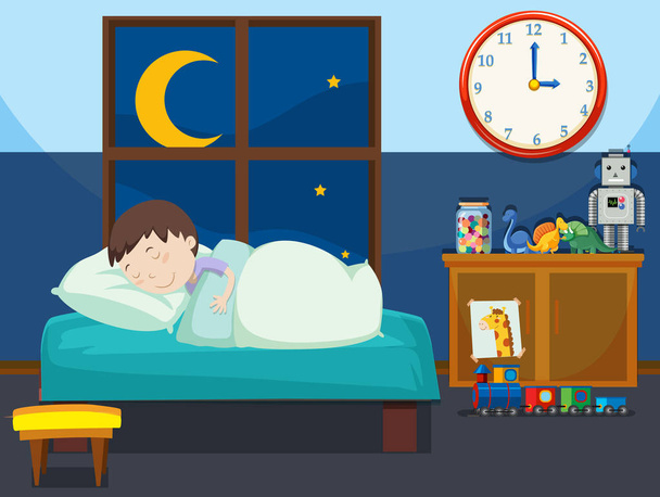 A boy sleeping in bedroom illustration - Vektör, Görsel