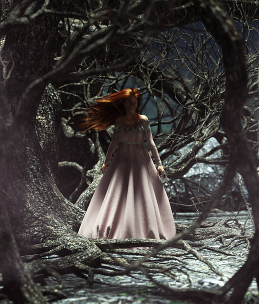 Ghost nő az erdőben, 3D-s illusztráció a könyv illusztráció vagy könyvborító  - Fotó, kép