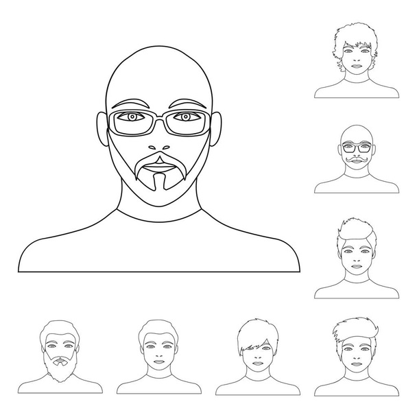 Avatar and face outline icons in set collection for design. A person appearance vector symbol stock web illustration. - Vettoriali, immagini