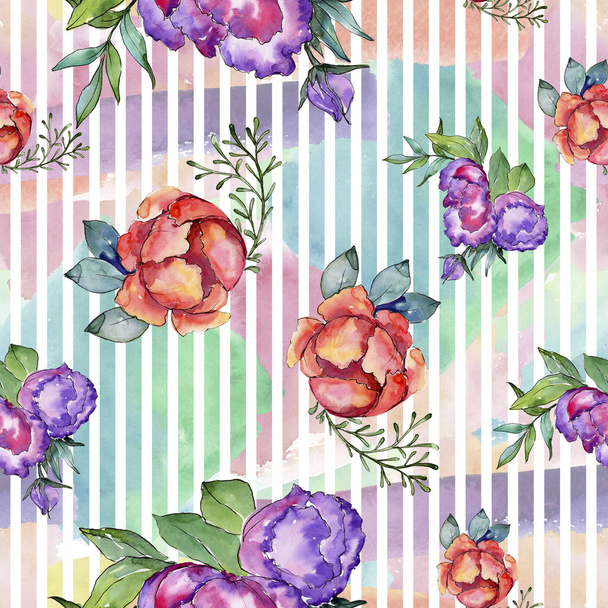 Watercolor colorful bouquet flower. Floral botanical flower. Seamless background pattern. - Photo, Image