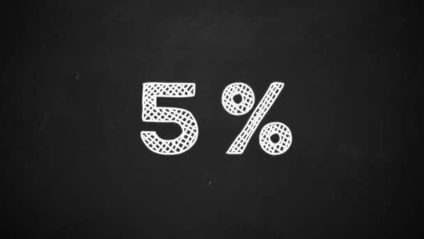 hand drawing of 5 percent symbol with white chalk on blackboard - Footage, Video
