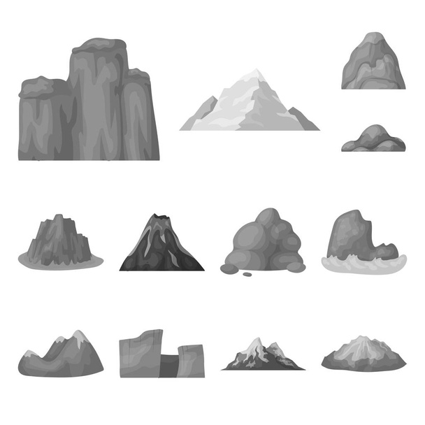 Different mountains monochrome icons in set collection for design.Mountains and landscape vector symbol stock web illustration. - Vettoriali, immagini