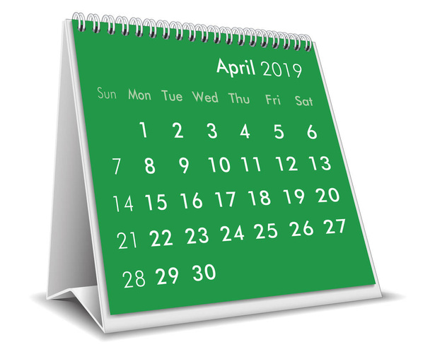 Απριλίου 2019 3d επιτραπέζιο ημερολόγιο σε λευκό φόντο - Διάνυσμα, εικόνα