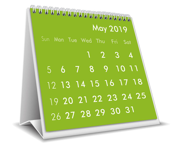 Май 2019 3D календарь рабочего стола на белом фоне
 - Вектор,изображение