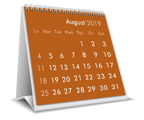 Agosto 2019 Calendario desktop 3D su sfondo bianco
 - Vettoriali, immagini