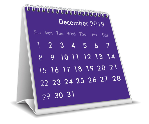 Dezembro 2019 calendário de desktop 3D em fundo branco
 - Vetor, Imagem