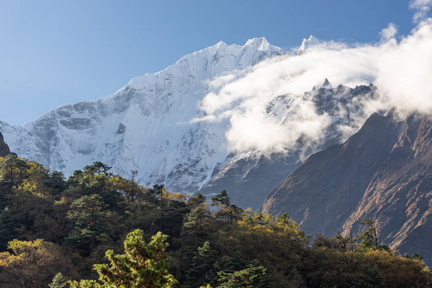 Kangtega mountain peak in a morning at Tengboche village, Everest region, Nepal, Asia - 写真・画像