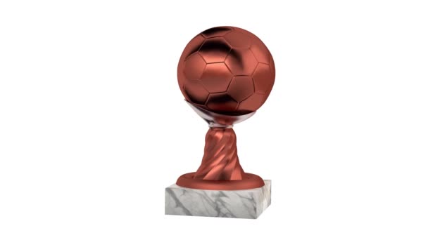 Бронзовый футбольный трофей с мраморной базой в бесконечном вращении на белом фоне
 - Кадры, видео
