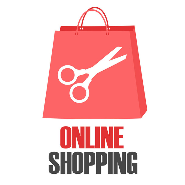 Online Shopping Scissors Pink Bag Concept Vector Image - Διάνυσμα, εικόνα