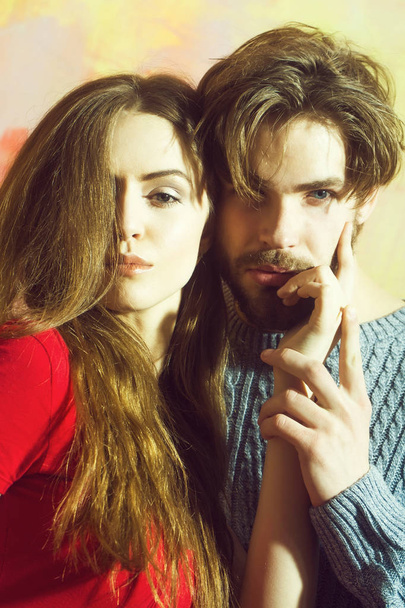 Young couple of pretty girl and bearded man - Fotó, kép