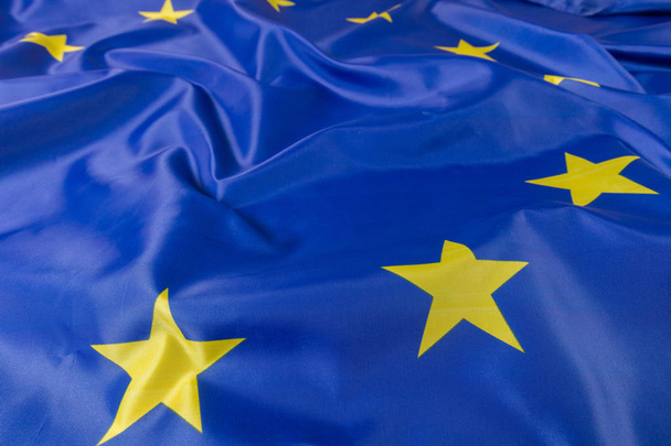 close up view of wavy flag of European Union - Foto, afbeelding