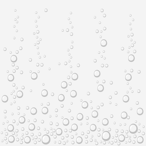 Burbujas de aire zumbando sobre fondo negro. Textura de oxígeno subacuático de agua o bebida. Burbujas mareadas en agua de soda, champán, vino espumoso, limonada, acuario, mar, océano
. - Vector, imagen