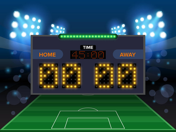 Stadium electronic sports scoreboard with soccer time and football match result display vector illustration. - Vector, Image