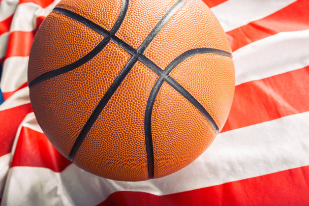 basketball ball on American flag, close-up  - Photo, Image