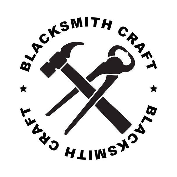 Round blacksmith craft label with hammer and mites - Vector, Image