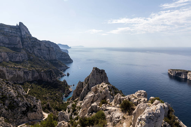 scenic landscape with beautiful calm sea and cliffs in Calanque de Sugiton, Marseille, France  - Фото, зображення