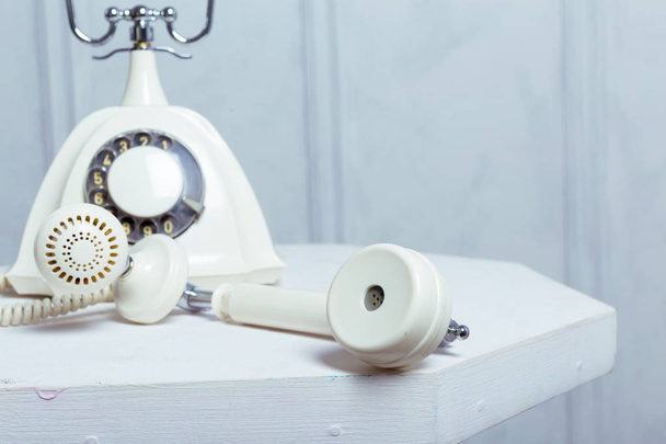 front view of white retro telephone - Photo, Image