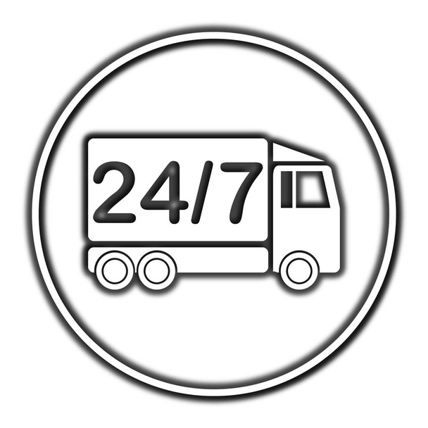 24 7 icona del camion di consegna. Pulsante Internet su sfondo bianco
 - Foto, immagini