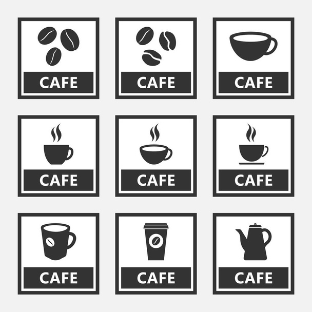cafe icons and signs with coffee beans and cups - Vector, Image