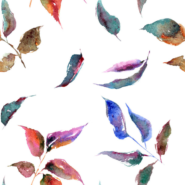 Drawing leaves for decoration. Watercolor colorful leaves. Autumn leaves branches. - Φωτογραφία, εικόνα