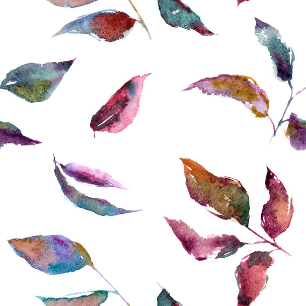 Leaves seamless pattern. Drawing leaves. Autumn leaves background. Colorful autumn wall paper. Decorative background with leaves - Fotografie, Obrázek