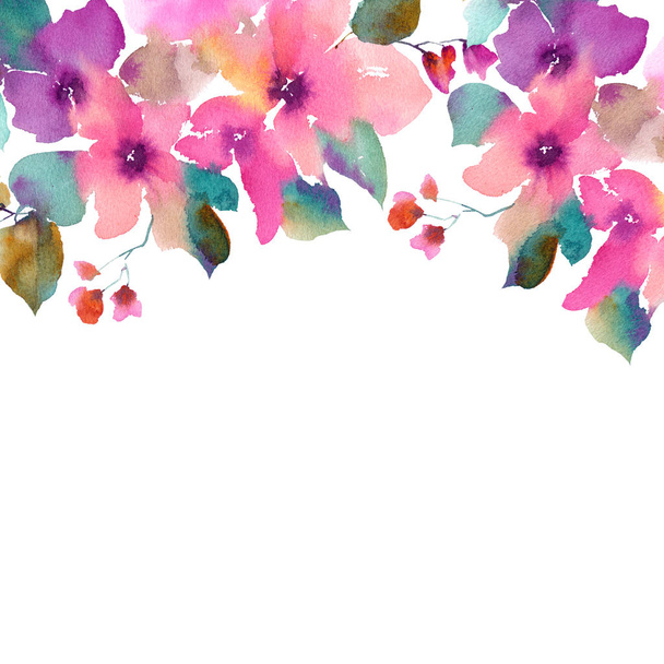 Watercolor flowers. Floral frame. Flowers border. Painting flowers. Pink roses bouquet. Wedding invitation design. Floral greeting card. - Fotó, kép