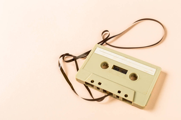 Old Audio Cassette Tape on light background, close-up  - Zdjęcie, obraz