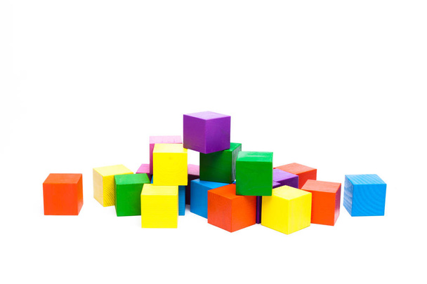 colored children cubes on white isolated background - 写真・画像
