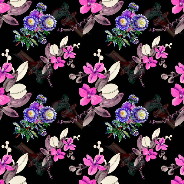pattern with beautiful colorful wildflowers - Foto, imagen