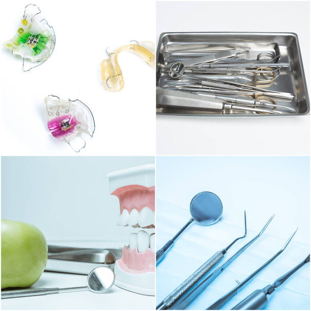 Κολάζ της οδοντικής υγείας αντικείμενα και εργαλεία - Φωτογραφία, εικόνα