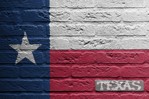 bakstenen muur met een schilderij van een vlag, texas - Foto, afbeelding