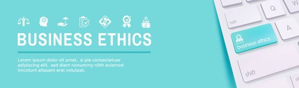 Набор иконок для веб-баннеров бизнес-этики - честность, целостность, приверженность и принятие решений
 - Вектор,изображение