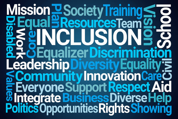 Inclusion Word Cloud on Blue Background - Photo, Image