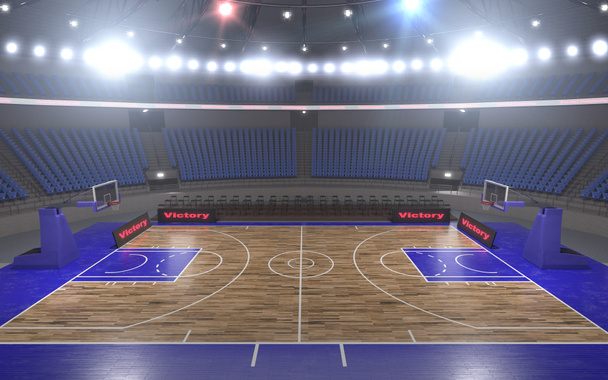 3D render van indoor basketbal stadion met verlichting - Foto, afbeelding