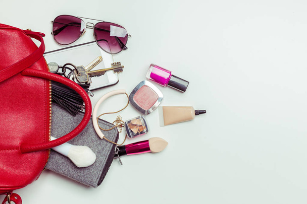 Contents of woman's bag - Photo, image