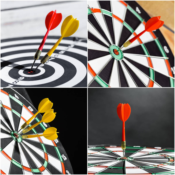Dart board collage  on background,close up - 写真・画像