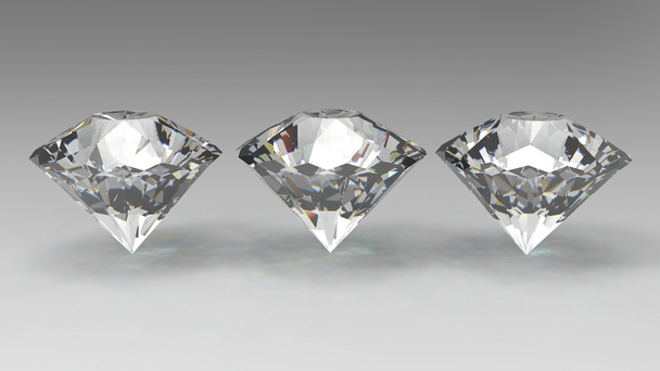 Diamantes 3D renderizados sobre fondo gris
 - Foto, Imagen