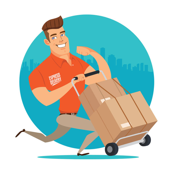 Delivery man vector illustration. Delivery courier delivering package. - Vector, Image