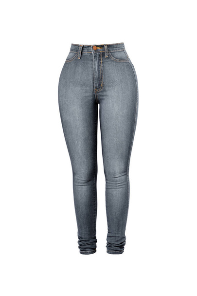 Sexy kobieta szary jeans na białym tle. Fit tyłek kobiety w dżinsach - Zdjęcie, obraz